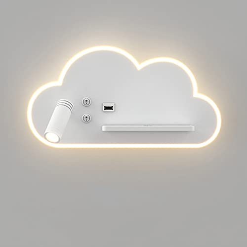 LED Wolken Wandlampe mit USB Anschluss & Qi Kabelloses Laden, 350° Drehbar Leselampe Bettlampe Weiss Modern Innen Wandleuchte mit Schalter für Schlafzimmer Flur Hotels,Warmweiß,5W+7W (A)