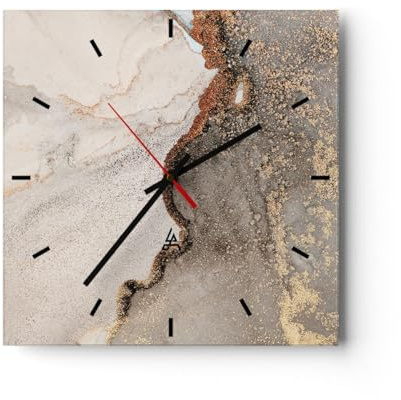 ARTTOR Moderne Wanduhr 40x40cm Quadrat Glasuhr Abstrakt - 4778 | Stein Sand Abstraktion Glas Analog Wanduhr Lautlos Wanddekoration Wohnzimmer Büro Küche Wanddeko Küchenuhr Geräuschlos ARTTOR