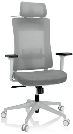 hjh OFFICE 810038 Bürostuhl ergonomisch COMFIO WMH Drehstuhl mit Verstellbarer Lordosen- & Kopfstütze, Stoff/Netz Grau