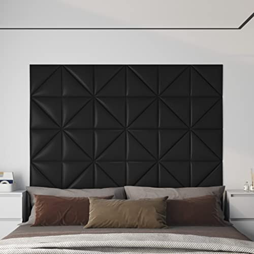 vidaXL Lot de 12 panneaux muraux noirs 30 x 30 cm Similicuir 1,08 m²