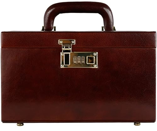 Time Resistance Braun Leder-Schmuckkästchen Vollnarbenleder Schmuck Organizer Aufbewahrung von Accessoires Schließfach mit Schlüssel