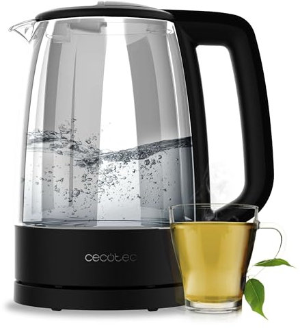 Cecotec Hervidor Eléctrico de Agua de 1,7 L ThermoSense 320 Clear. 2200W, Cuerpo de Vidrio de Borosilicato, Indicador Luminoso, Base con Giro 360º, Sistema de Seguridad