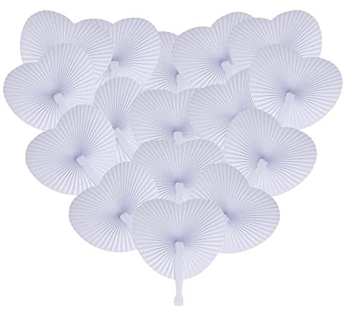 White Heart Shaped Hand Fans Paper Fans Wedding Fans Folding Fans Foldable Guest Gift for Summer Occasions,Wedding Favours,Party,DIY,Wall Decoration (24)