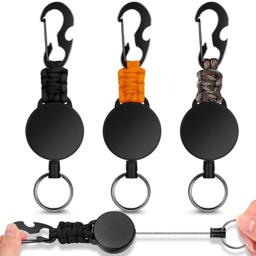 Selizo Schlüsselanhänger Ausziehbar,3 Stücke Schlüsselband Ausziehbar Ausweis JoJo mit 60cm Ausziehbar Stahlseil,Einziehbarer Schlüsselanhänger Schlüsselkette mit Karabiner (Carabiner E)