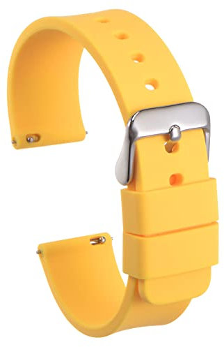 sourcing map Bracelet de Montre Silicone 12mm Largeur Souple Dégagement Rapide Caoutchouc Remplacement Montre Bande avec Inox Acier Boucle pour Homme Femme, Jaune