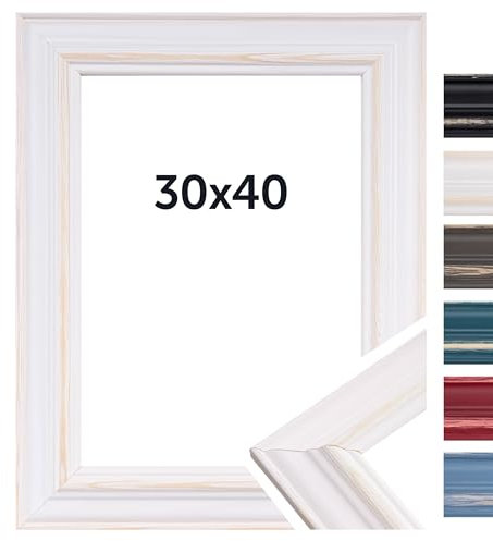 DÖRR Bilderrahmen Boho - Massiv Holz - Kunstglas - Shabby Chic - Vintage Style - Made In Italy 30x40 Weiß