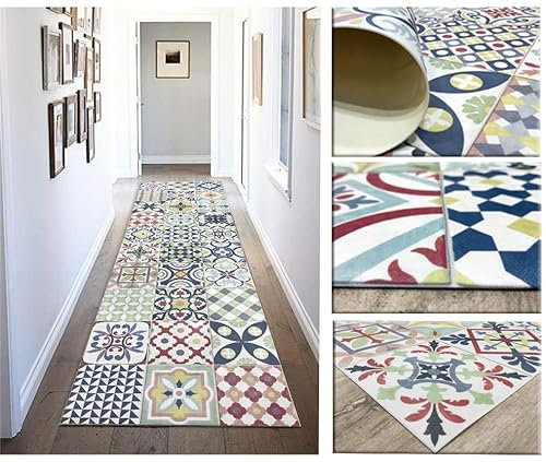 Tadi & Imperio1979 Alfombra de Vinilo Multicolor con Diseño Geométrico y Floral, Resistente, Fácil de Limpiar,Ideal para Cocina, Baño .. HIDRAMULTI (60x40 cm)
