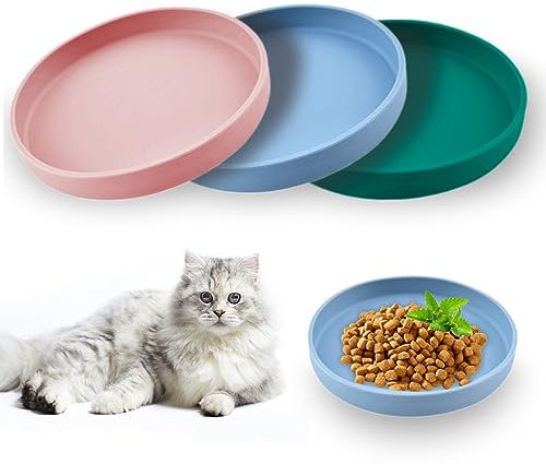 3 Pcs Katzennapf, Futternapf Katze, Silikonnapf Breit, Rutschfester Trinknapf für Trockenfutter und Nassfutter, Flacher Design, Multifunktionales Futternapf für Katzen und Hunde