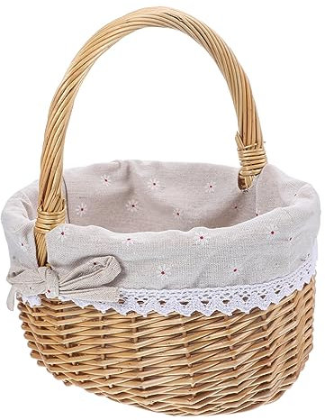 CIYODO 1 x gewebter Aufbewahrungskorb, rustikaler Rattan-Aufbewahrungskorb mit Deckel, gewebter Servierkorb, Osterkorb, Hochzeitsdekoration, Weidenkorb mit Griff, Vase, Naturholz, Braut