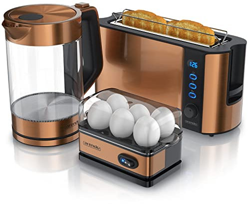 Ensembles Bouilloire et grille-pain et cuiseur à oeufs SET Bouilloire en inox 1,7 L 2200W Filtre Grille-pain 2 Tranches 6 niveaux de brunissage viennoiserie Cuiseur à oeufs 1-6 oeufs Verre doseur