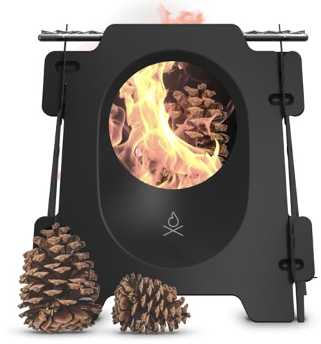 Überleben Stöker Wood Stove Camping Stove - 510.3 g Flat Pack Stainless Steel Wood Stove for Backpacking, Hiking & Outdoor Cooking - Portable, Foldable Camping Essentials (Carbon Black)