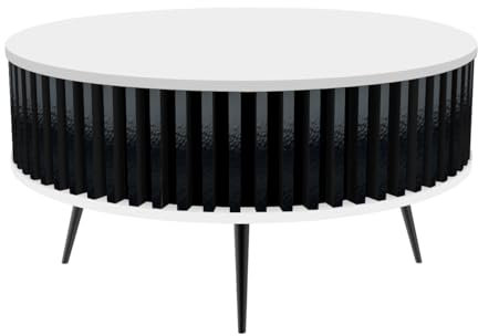 golddoor Couchtisch Borneo, Lamellen-Design, Durchmesser 90 cm, Höhe 46 cm lamellen, runder couchtisch, modern, beistelltisch, Tisch
