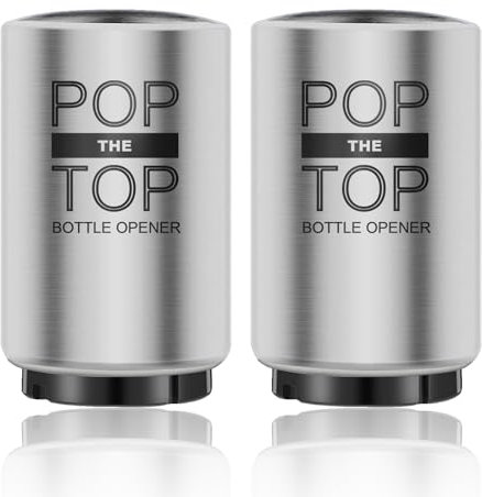 2PCS Automatic Beer Bottle Opener with Magnetic Cap Catcher, Pop The Top Stainless Steel One Handed Lid Opening Spring Loaded Push&Pop for Kitchen Bar Home Restaurant Utensils Beer Accessories Gift