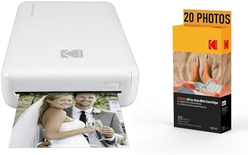 KODAK Pack Fotodrucker PM220 und Kartusche MSC20 – Fotos 5,4 x 8,6 cm, WiFi, kompatibel mit iOS und Android – Weiß