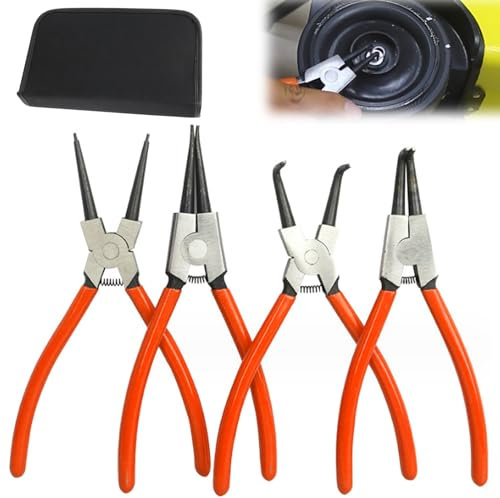 Tulov 4 Stück Sprengringzangen Set, 7,1 Zoll /180mm Sprengringzange mit Aufbewahrungstasche aus Oxford-Stoff, Sicherungsringzange für interne und externe Sicherungen