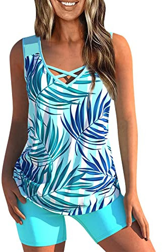 Ensemble Femme Chic Et Elegant Push up Rembourré Imprimée Vintage Tendance Tankini Grande Taille Business Regular Saint Valentin Beachwear Shorty Maillot De Bain Femme Piscine 02 Bleu L