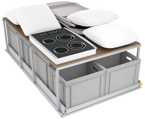 Tinobu Heckauszug XXL mit Ablage für Wohnmobil, sehr lang und breit, Schwerlastauszug (Breite: 80cm)