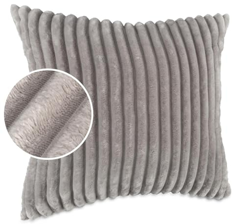 Dekokissen Kissenbezug Sofakissen Pillow Plüsch Kuschelkissen Zierkissen Cord Kissen Couchkissen Kord Kissenhülle ultraweich gestreift Lilli 60x60cm ohne Füllung Hellgrau