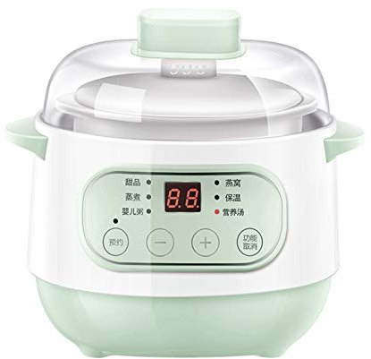 shoolanaby Intelligent Electric Slow Cooker Ceramics Water Stew Pot 200W Smart Reservation+Timing Electric Cooker Stew 1L Household /162/303(Color:Green)