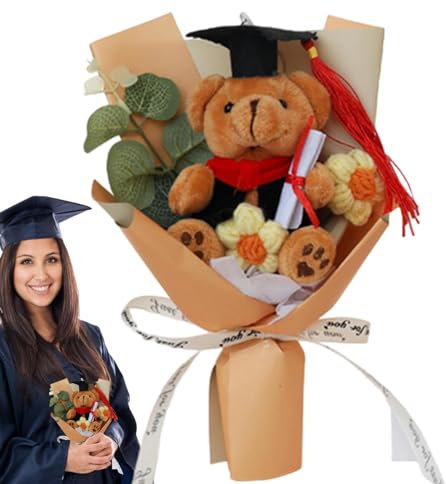 Bouquet di fiori per orsi di laurea, bouquet di per laurea, composizione floreale fatto a mano, fiori all'uncinetto, bouquet intrecciato a lunga durata, per bambini, ragazzi e ragazze