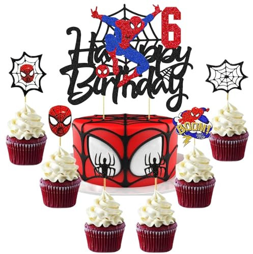 Ctxtqtdt Tortendeko 6. Junge, Cake Topper 6. Geburtstag, Kuchen Deko Set, Happy Birthday Topper für Kinder Geburtstag Party Supplies (6)
