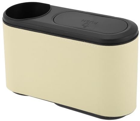 INFINAUTO Poubelle De Voiture pour Sièges Avant Et Arrière 23,1 Cm Longueur, 8,1 Cm Largeur, 13 Cm Hauteur Poubelle De Voiture avec Porte-Gobelet en Cuir Synthétique Et Plastique Beige