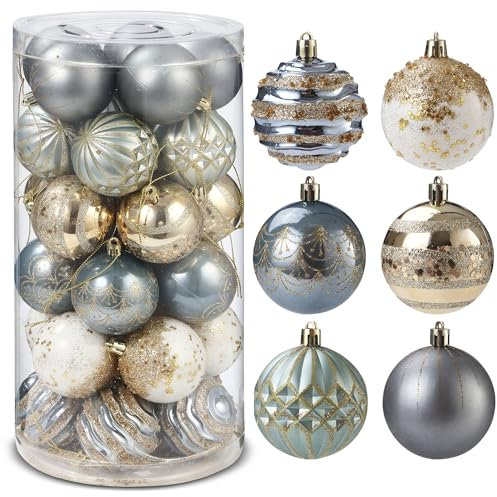 ZHYLUO Palline di Natale 6cm 30 pezzi Palline per Albero di Natale,Sfere per Albero di Natale,Palle di Natale Palline Riempibili,per Decorare Alberi di Natale (Blu+Oro)