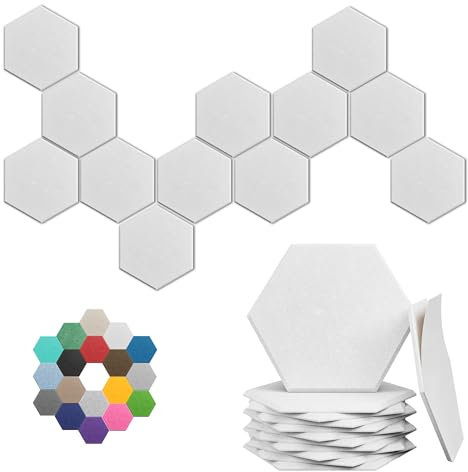 Sechseckige Akustikplatten, hochdichte, schallabsorbierende Paneele, 30,5 x 25,4 x 0,4 cm, für verbesserte Geräuschreduzierung, DIY-Design, ideal für Studios, Büros und Heimkino, Schneeweiß, 18 Stück
