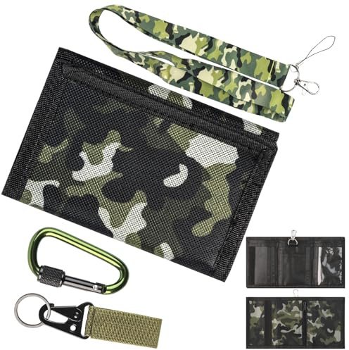 Slim Camouflage Wallet, Boys Camo Purse, Canvas Outdoor Sports Wallet | Trifold Wallet with Buckle, Mini Trifold Coin Purse with Zipper, Camo Coin Purses for Teenagers Boys Girls