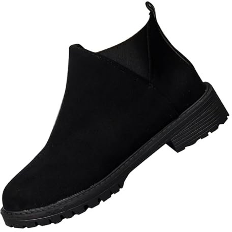 Stivaletti in pelle scamosciata per le donne con zeppa alla caviglia con rinforzo laterale tacco basso grosso stivali alla caviglia suola spessa stivali da passeggio casual comodi stivali da trekking