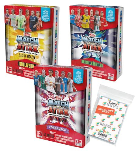 Bundle mit Topps Match Attax Bundesliga - 2024/2025 - Alle 3 verschiedenen Mini Tin Boxen + Exklusive Collect-it Hüllen