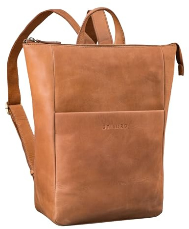 STILORD Linda Stylischer Lederrucksack Damen Groß Laptop-Rucksack 13 Zoll bis 13,3 Zoll Notebookrucksack als Arbeitsrucksack Tagesrucksack Kurierrucksack Echtleder Farbe:taranto - braun