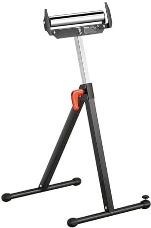 VEVOR Roller Stand, 250 lb Load Capacity, 27 in-43 in Adjustable Height, Folding Heavy Duty with Edge Guides & 11.5 in Polished Steel Roller Head, for Table Saw Outfeed Woodworking Extension Support