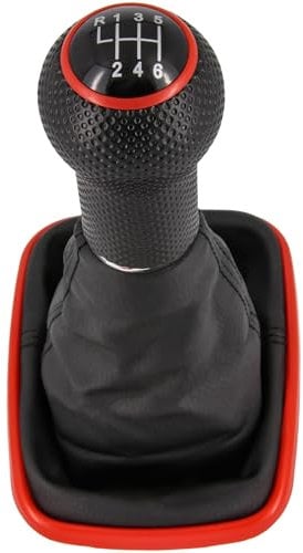 Schaltknauf + Schaltsack Set 6 Gang passend für VW Golf 4, 1997-2006, Plug & Play, Auto Schalthebel Schaltmanschette, mit Rahmen, schwarz - rot
