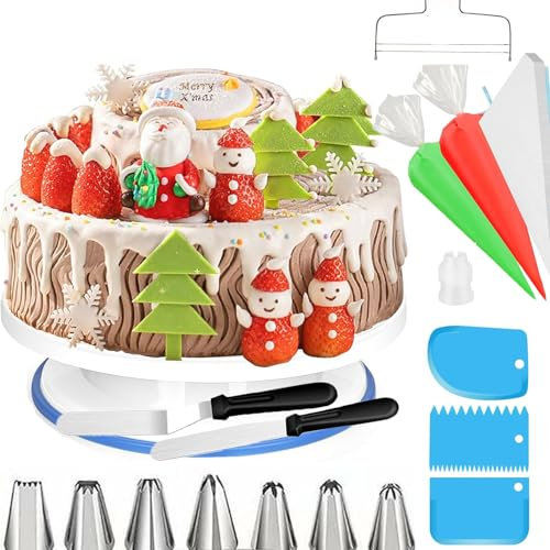 35 PCs Cake Decorating Kit with Cake Turntable-Cake Leveler-7 Numbered Piping Tips- Straight & Offset Spatula-20 Icings Bags- 3 Icing Smoother Scraper Set
