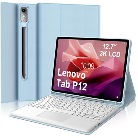 IVEOPPE Teclado Lenovo Tab P12 12.7 2023 con Touchpad, Funda Teclado Trackpad Español Bluetooth Magnético Desmontable para Lenovo Tab P12 2023 12.7 Pulgadas TB370FU, Azul Cielo