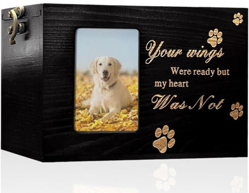 Pet Urne aus Holz, Holzurne/Ascheschatulle mit Fotoschlitz, Urne für Hunde und Katzen, Erinnerungsurne für Asche, Foto-Holzbox, Urn Souvenir Holzbox für Hund, Katze, Kaninchen und Vogel (Schwarz)