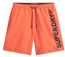 Superdry Herren 43,2 cm Sport-Badeshorts mit Grafik Leuchtend Korallrot L