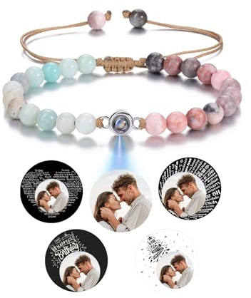 GEHECRST Edelstein Armband mit Bild Personalisiert Projektion Perlenarmband mit eigenem Bild im stein Foto Armband Fotogeschenke für Herren Damen Freundschaftsarmbänder Personalisierte Geschenke