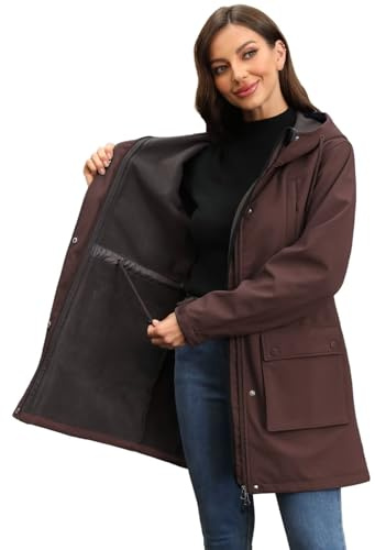 CHIGUO Veste d'hiver légère et imperméable pour femme - Doublée en polaire chaude avec capuche - Veste de pluie longue