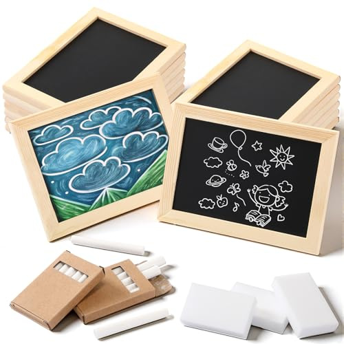 Feifeiya 12 Set Small Chalkboard with Chalk Sticks and Eraser 5 x 7 Double Sided Framed Chalkboard Mini Chalk Board with Frame Slate Board Signs School Supplies for Back to School Classroom Office
