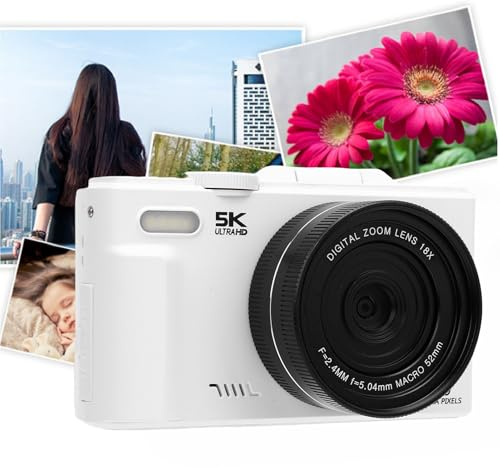 Annadue 5K 75MP Digitalkamera, UHD AF Autofokus WiFi Kamera Webcam mit 18x ​​digitalem Zoom, Flash, 3,0 180 ° Flip Bildschirm für Fotografie und Video (White)