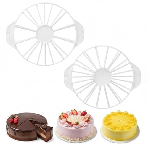 Kievano Pièces Séparateurs à Gâteau Ronds – Lot de 2 Coupe Gâteau Double Face 10/12/14/16 Parts, Coupe-Gâteau en PP Alimentaire, Blanc