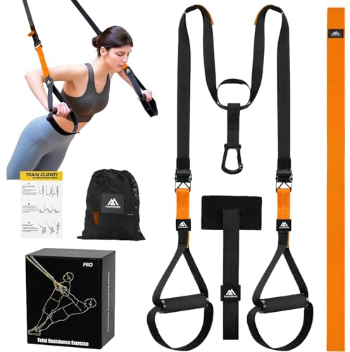 Flintronic Schlingentrainer, Sling Trainer Set für EIN Ganzkörpertraining, Schlingentrainer für Zuhaus, Schwarz Orange