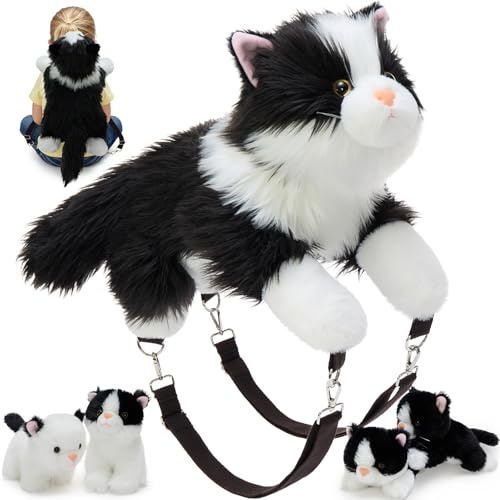 MorisMos 50cm Katze Kuscheltier XXL mit 4 Baby im Bauch, groß Plüschtier Katze stofftier, Abnehmbare Schulter, Geburtstag Weihnachten Geschenk Kinder
