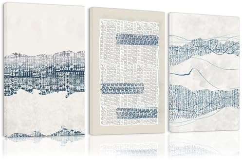 aupawdy deco Moderne Poster Set,3 Stück 30x40cm Abstrakte Wadbild,Blaue Linie Beige Gemälde ohne Rahmen, Wohnzimmer Schlafzimmer Flur Büro Abstrakte Wanddekoration