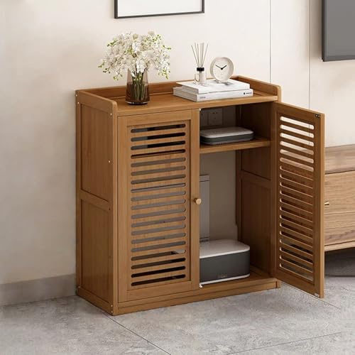 Floor Standing WiFi Router Hidden Box,WiFi Router Storage Cabinet with Adjustable Shelves,Large Capacity,Cable & Power Strip Management and Ventilation for Home & Office(Walnut Brown,59*25*67cm)