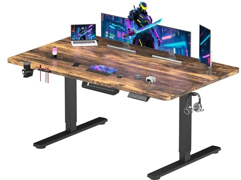 SANODESK Height Adjustable Electric Standing Desk 200 x 80 cm, Brown | Smart Control Panel with Memory Function, Integrated Hooks & Cup Holder, Ideal for Gaming and Home Office