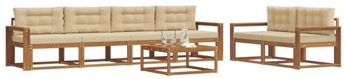 vidaXL Outdoor-Sofagarnitur mit Kissen 7 pcs Natur und Beige, Modernes Garten-Sofagarnitur, langlebige Gartenmöbel, modulare Gartenmöbel, Lounge-Dekor für Poolseiten