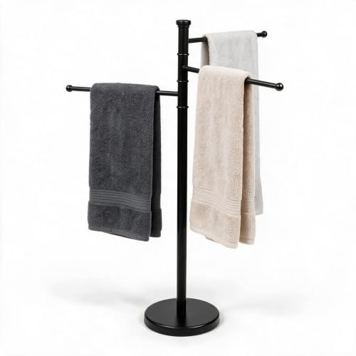 Freestanding Towel Rack Stainless Steel 87cm – Bathroom Towel Holder with 3 Swivel Arms & Weighted Base, Rustproof Modern Towel Rail Stand for Bath, Bedroom & Balcony, Space Saving Towel Drying Rack.